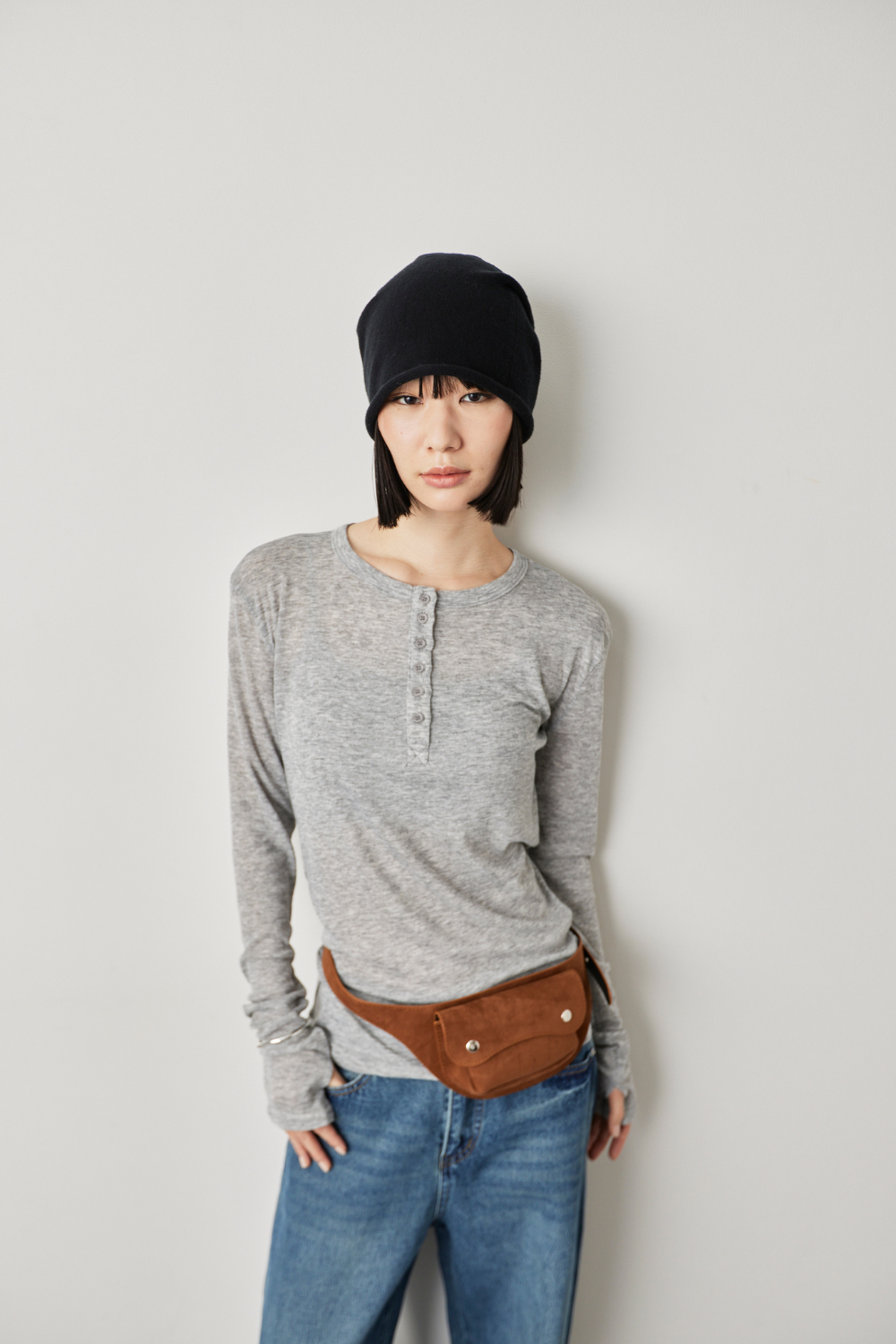 Sheer henley-neck long tee