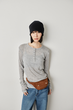 Sheer henley-neck long tee