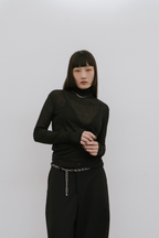 Sheer high neck long sleeve TEE