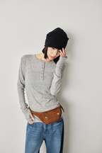 Sheer henley-neck long tee