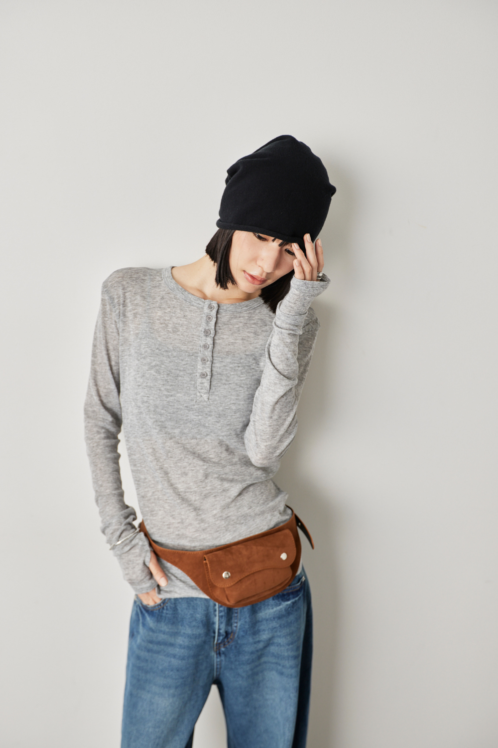 Sheer henley-neck long tee