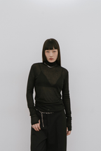 Sheer high neck long sleeve TEE