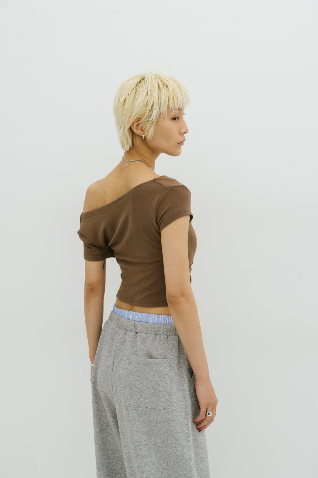 Draped off-shoulder TEE