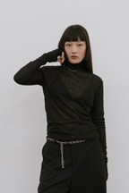 Sheer high neck long sleeve TEE