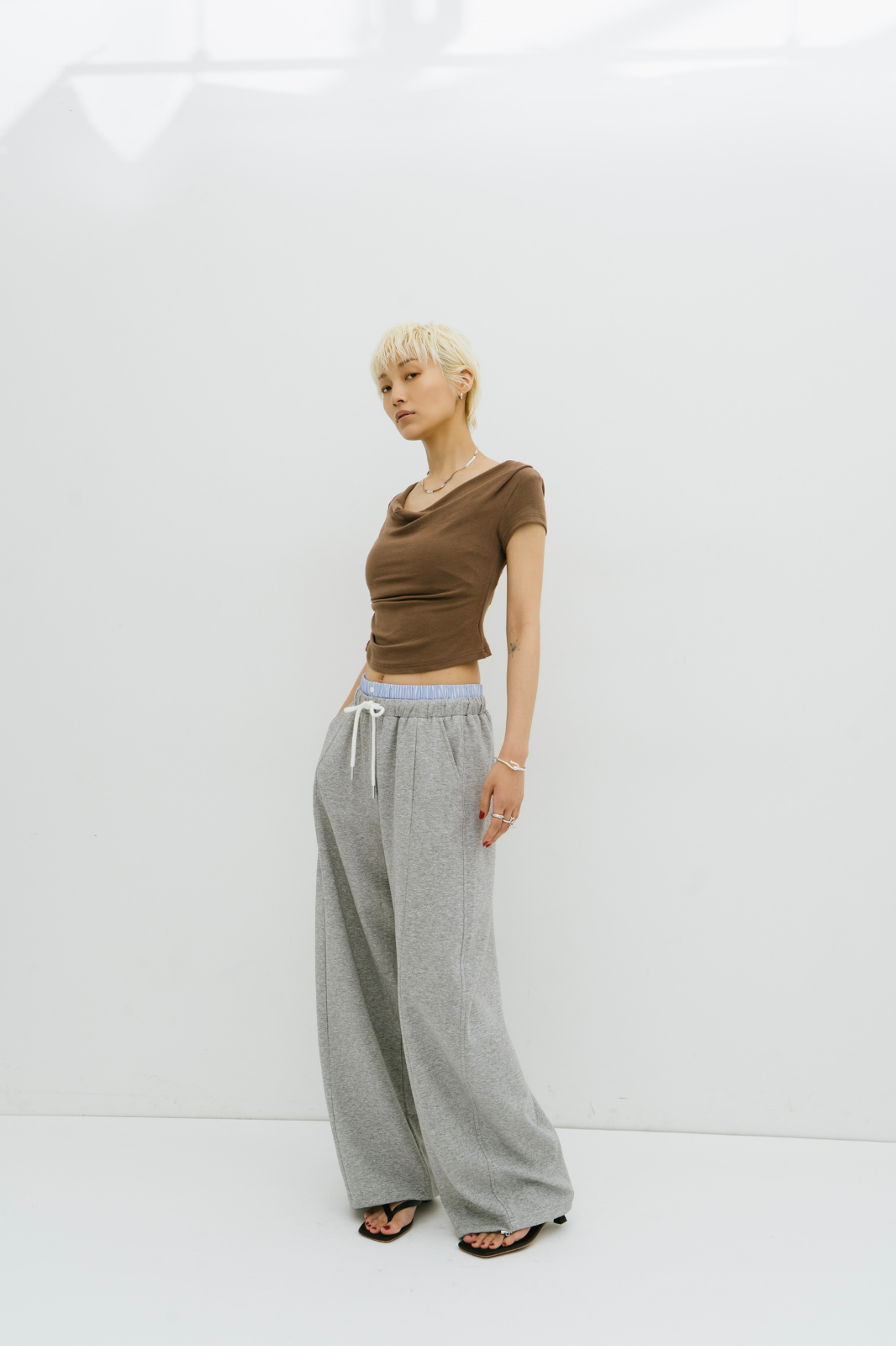 Draped off-shoulder TEE