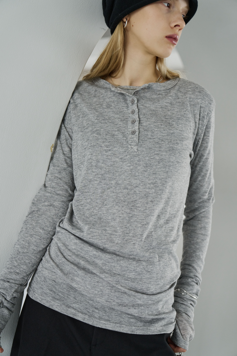 Sheer henley-neck long tee