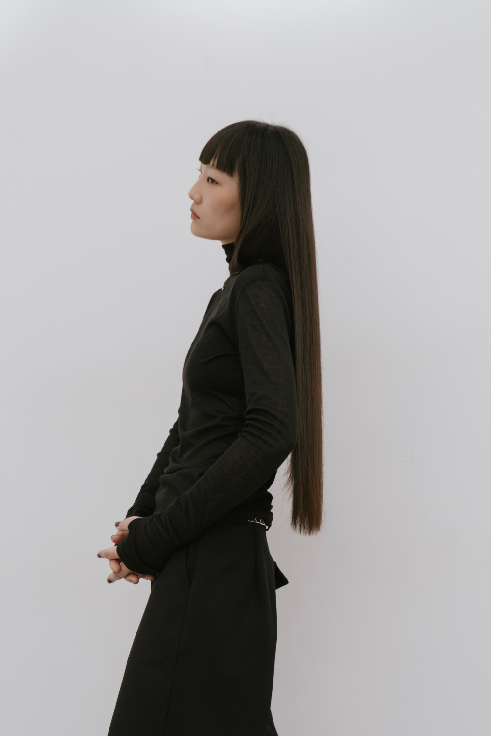 Sheer high neck long sleeve TEE