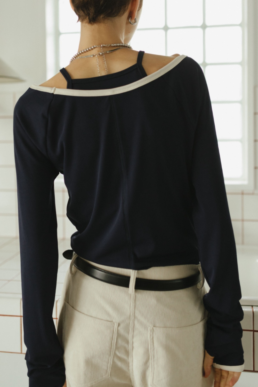 Contrast trim long sleeve TEE