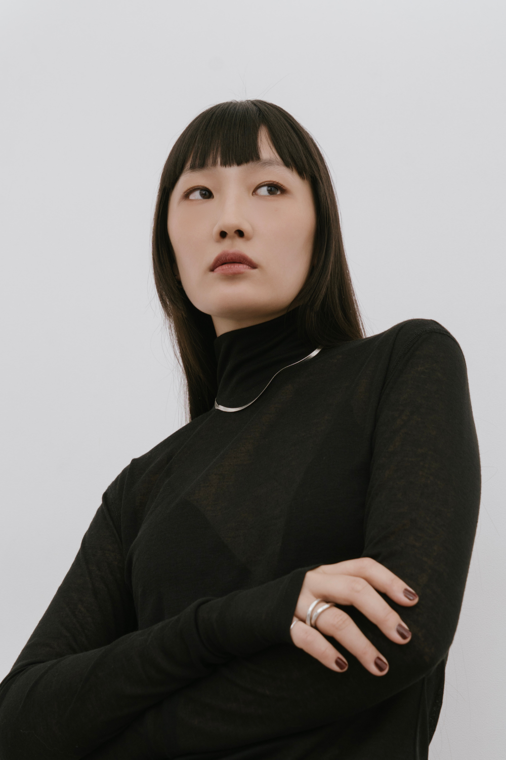 Sheer high neck long sleeve TEE