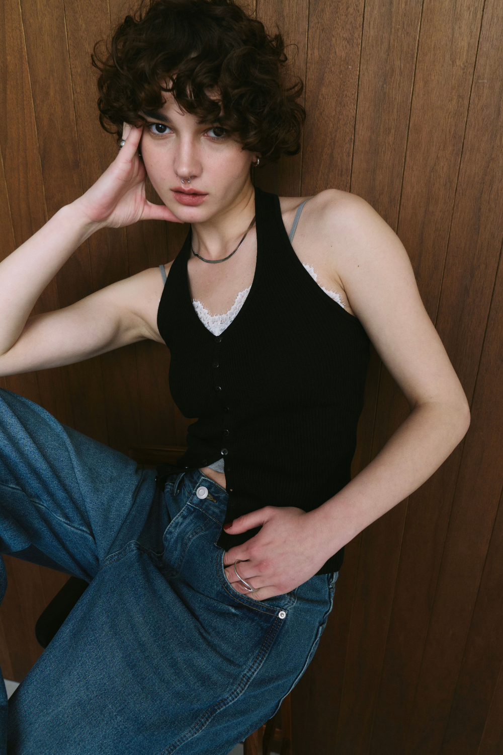 Halter neck knit vest