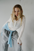 Sheer henley-neck long tee