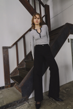 Snap-button henry-neck long sleeve TEE
