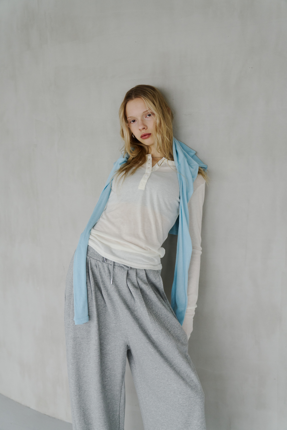 Sheer henley-neck long tee