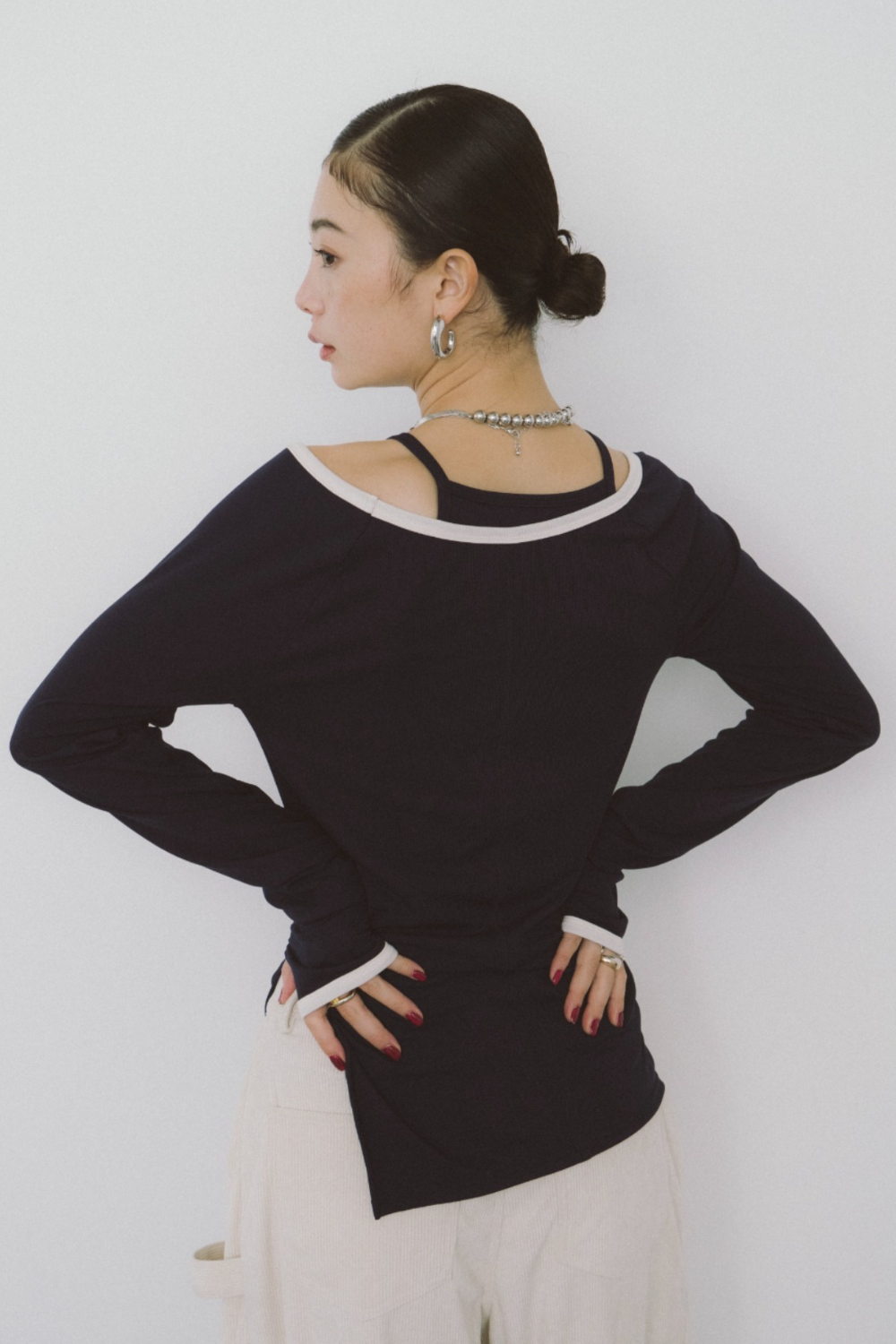 Contrast trim long sleeve TEE