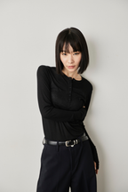 Sheer henley-neck long tee