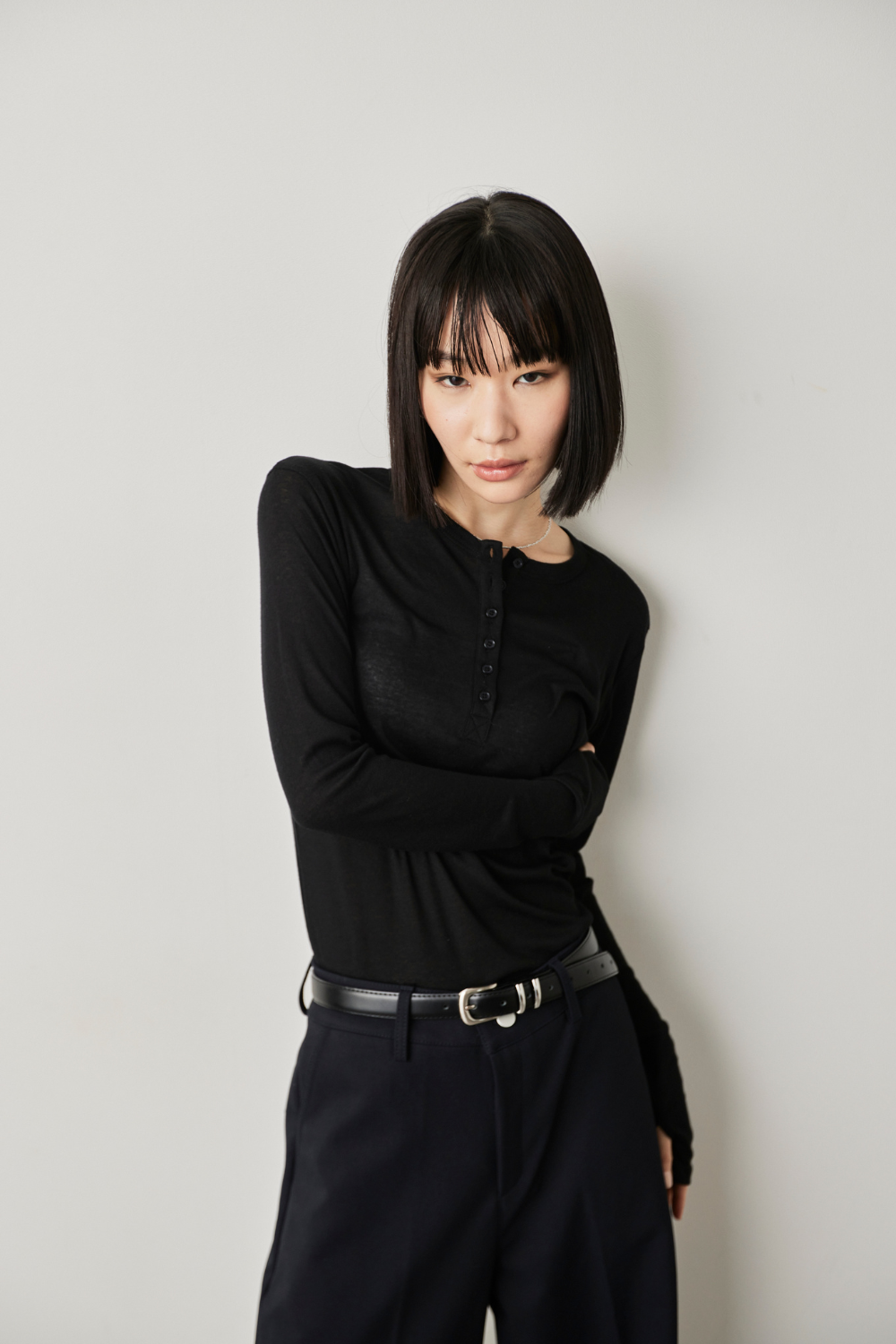 Sheer henley-neck long tee