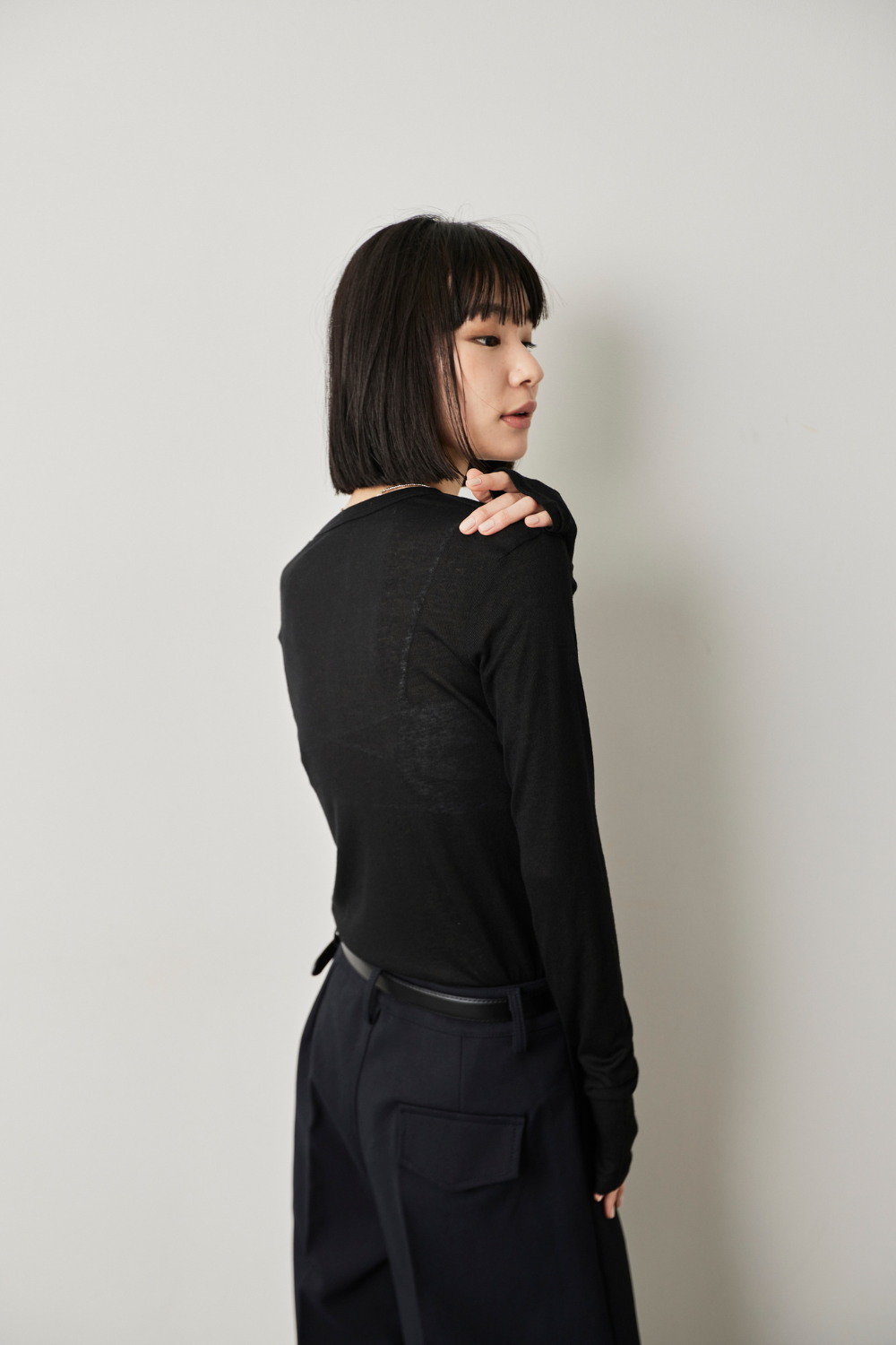 Sheer henley-neck long tee