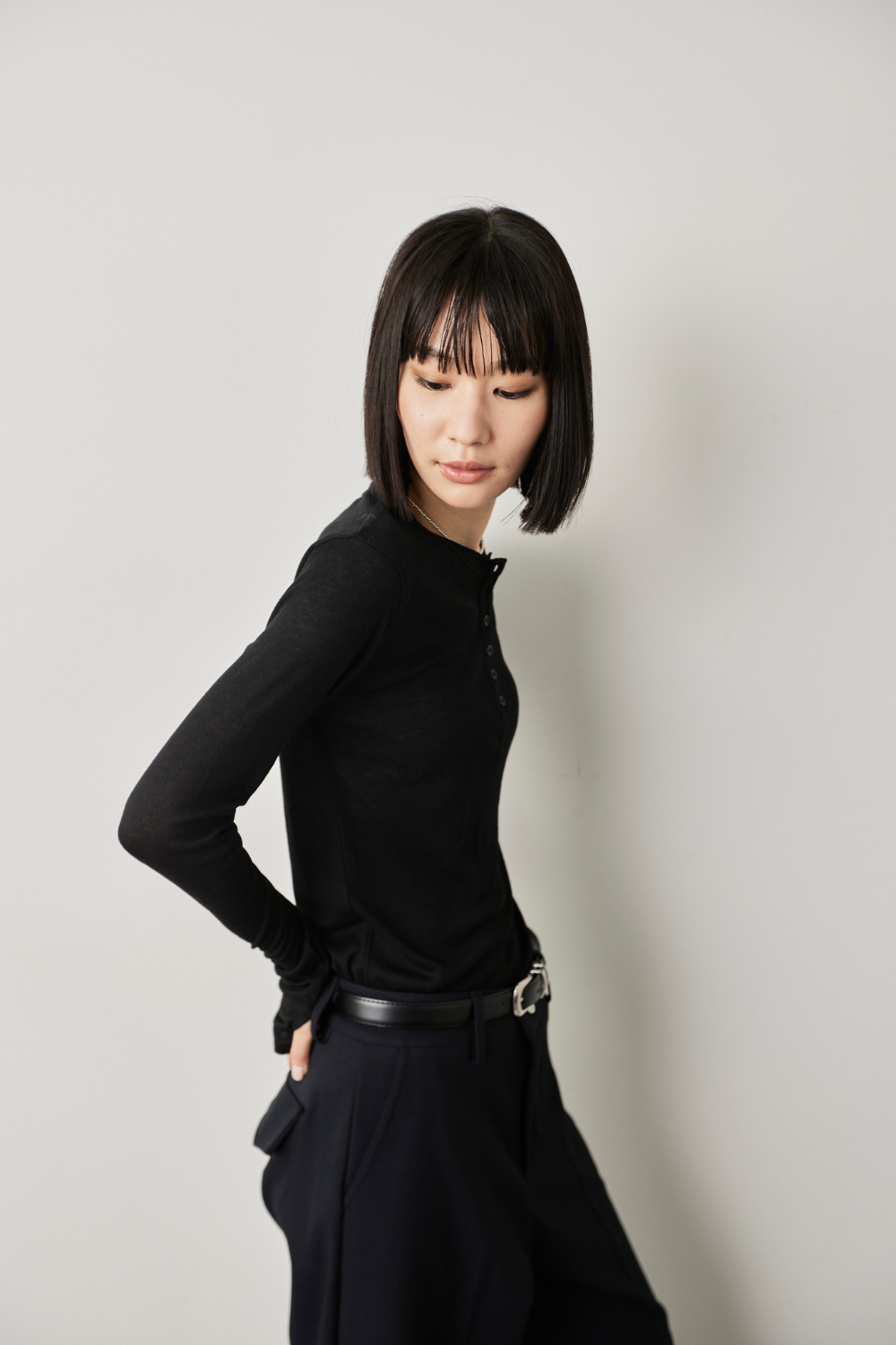 Sheer henley-neck long tee