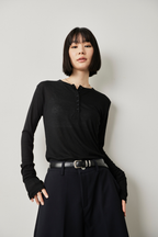 Sheer henley-neck long tee