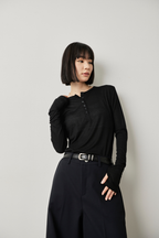 Sheer henley-neck long tee