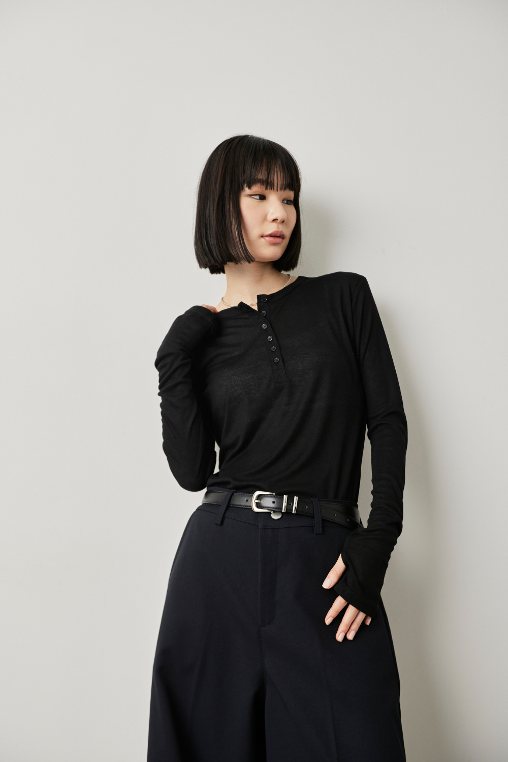 Sheer henley-neck long tee