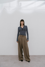 Snap-button henry-neck long sleeve TEE
