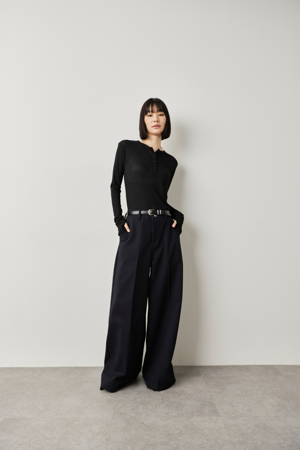 Sheer henley-neck long tee