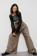 Gathered belted wide pants
