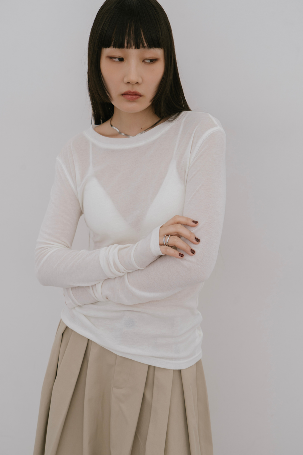 Sheer long sleeve tee