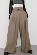 Gathered belted wide pants