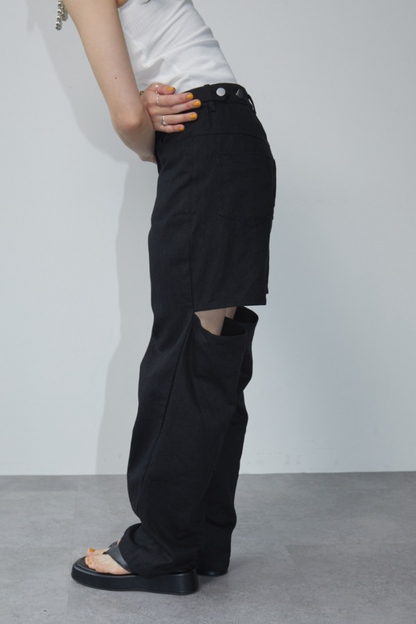 Back slit twill pants