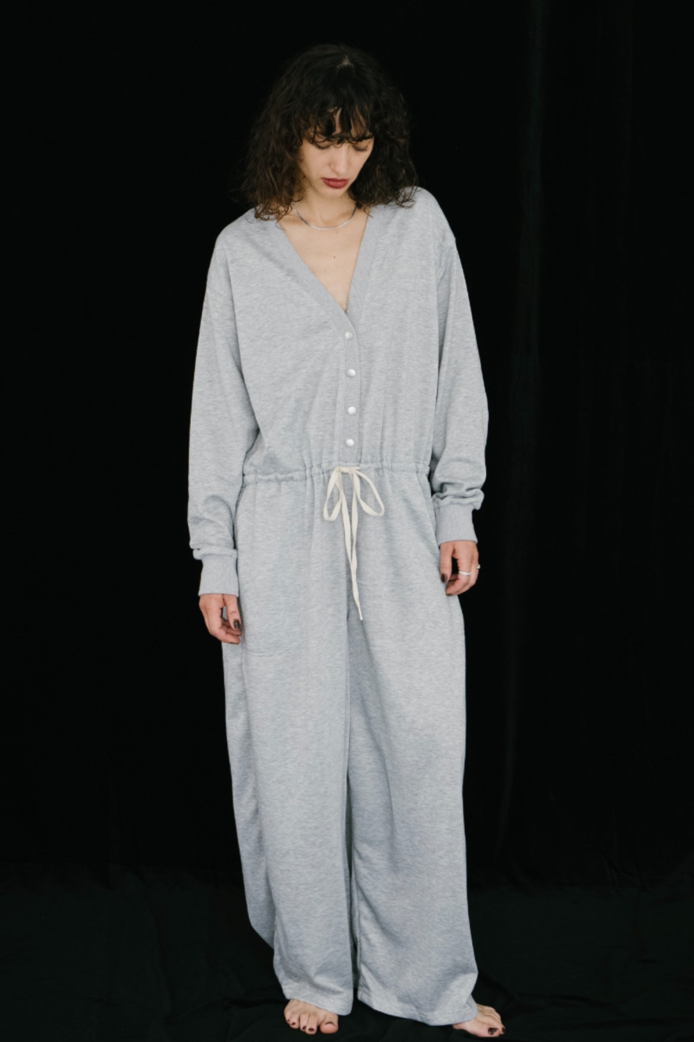 V-neck sweatshirt jumpsuit