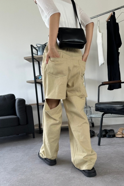 Back slit twill pants