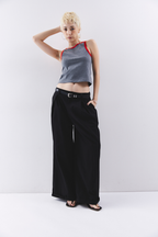 Low rise tuck wide pants