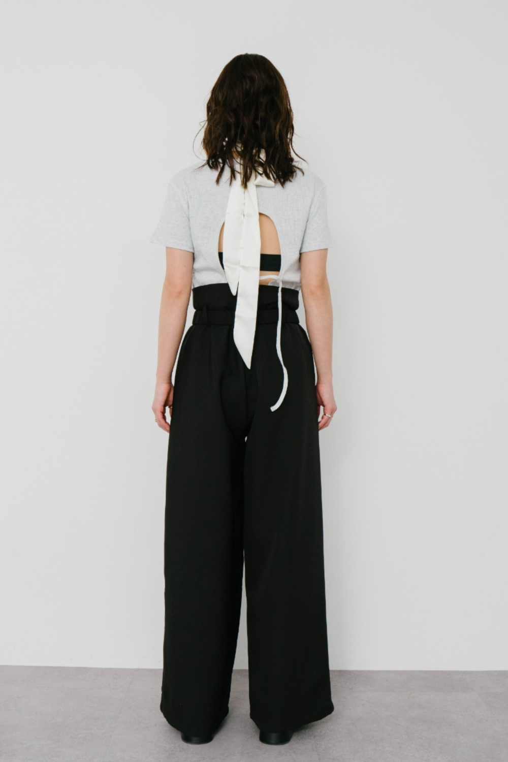 Gathered belted wide pants