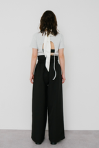 Gathered belted wide pants