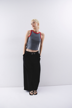 Low rise tuck wide pants