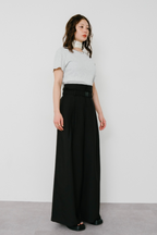 Gathered belted wide pants
