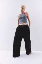 Low rise tuck wide pants