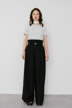 Gathered belted wide pants
