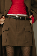 Double waist wool like mini skirt