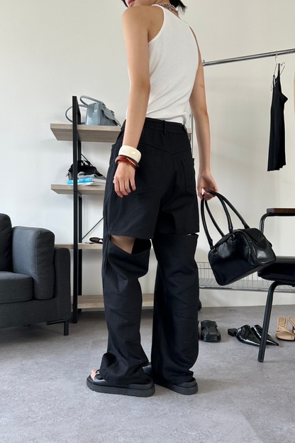 Back slit twill pants