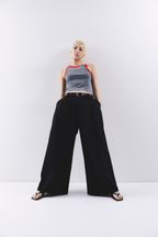 Low rise tuck wide pants