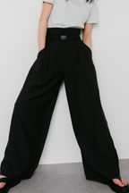 Gathered belted wide pants