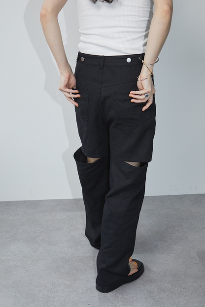 Back slit twill pants