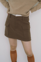 Double waist wool like mini skirt