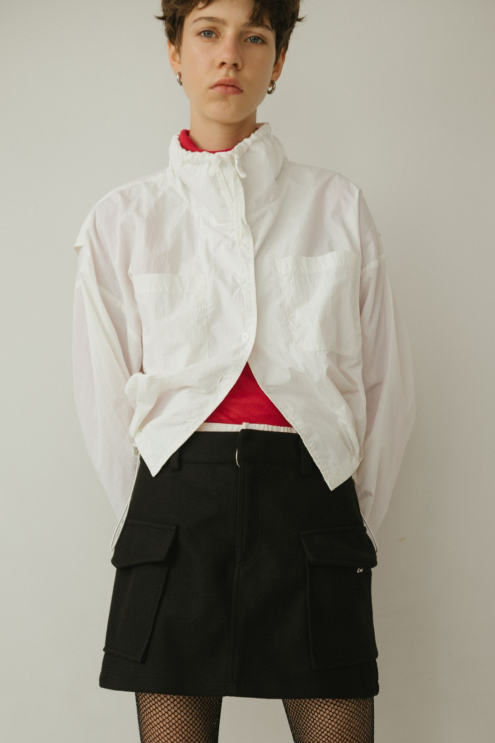 Double waist wool like mini skirt