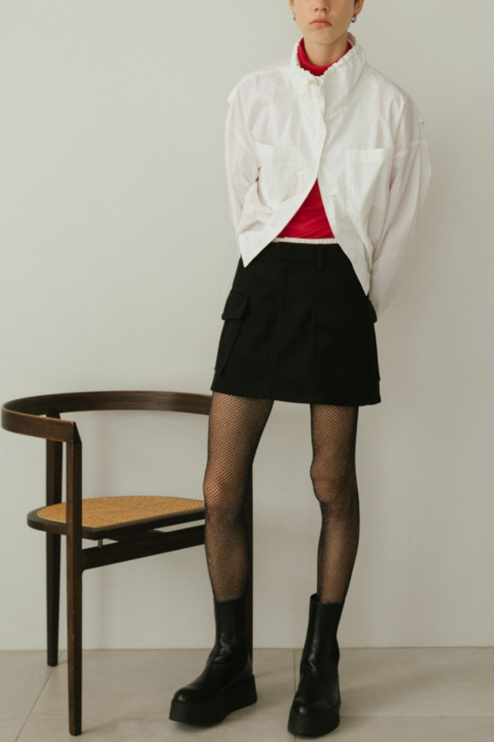 Double waist wool like mini skirt