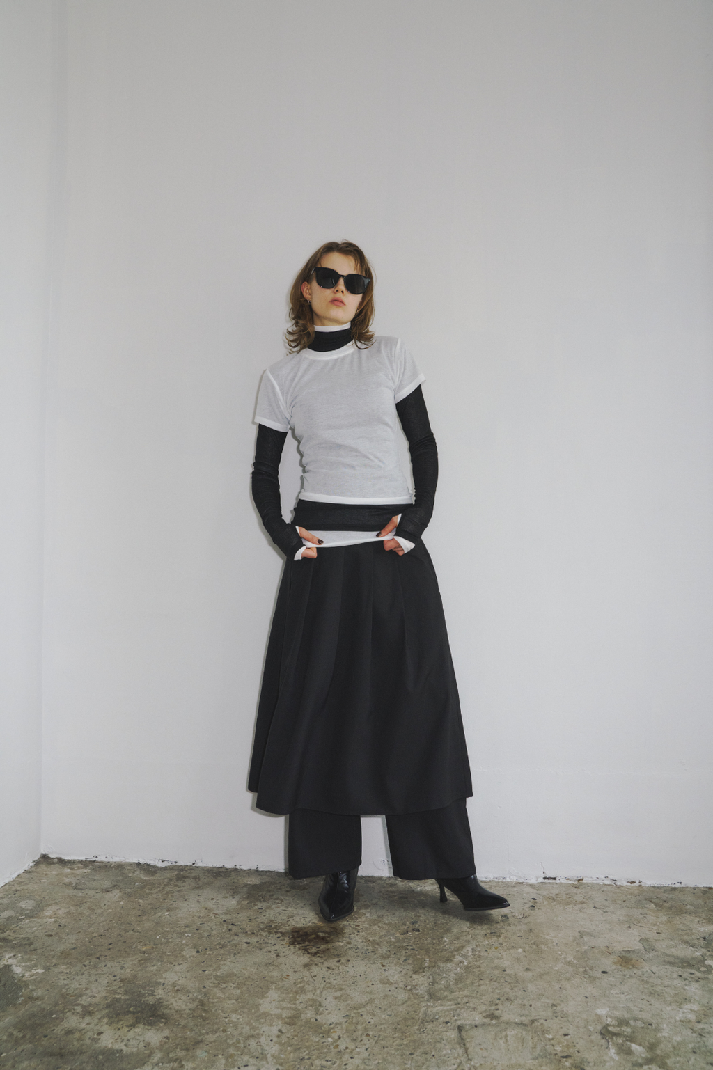 Skirt layered pants