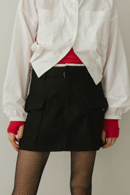 Double waist wool like mini skirt